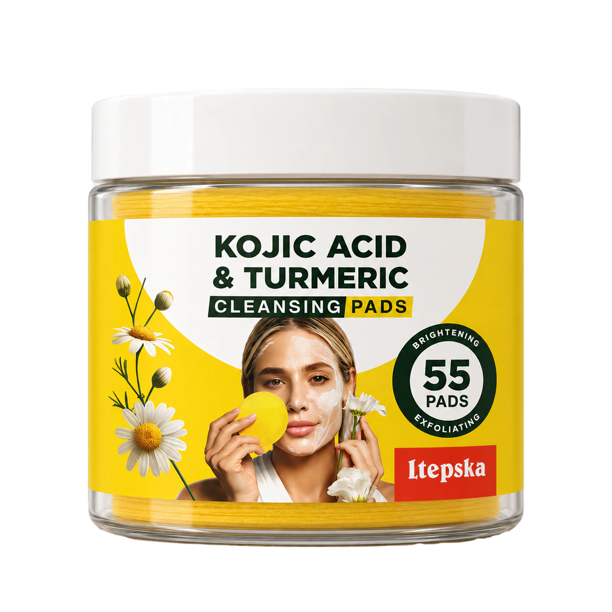 LTEPSKA jar of 55 yellow cleansing pads