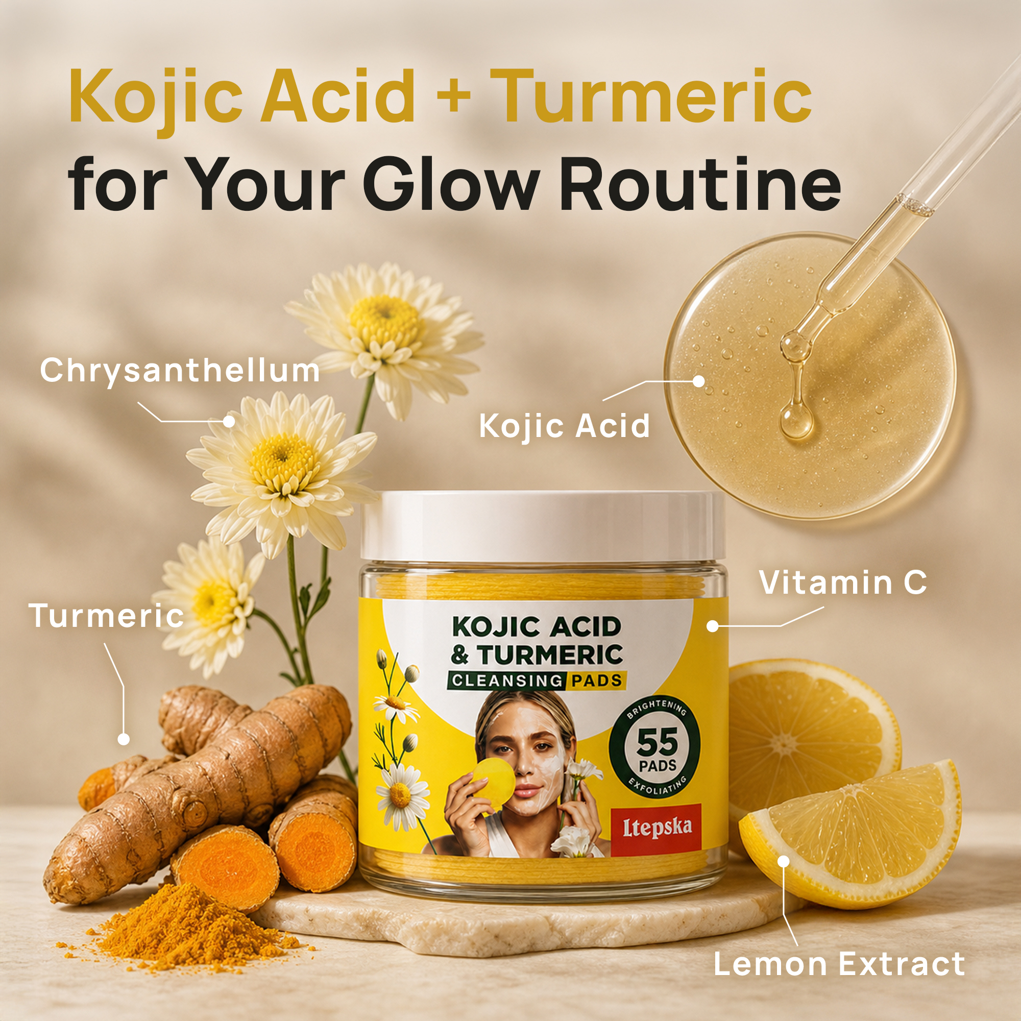 Ltepska Kojic Acid & Turmeric Cleansing Pads - Promotional Visual 3